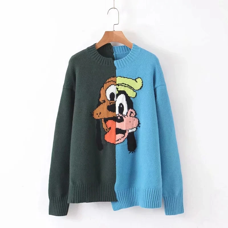 patchwork Увядшие зимние свитера для женщин, английская мода, блогер, винтажные, с собачкой, жаккардовые, ассиметричные, женские свитера, женские пуловеры, топы - Цвет: patchwork