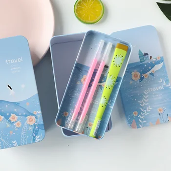 

1Pc Kawaii Metal Mini Pen Case Portable Jewelry Storage Box Travel Organizer For Kids School Korea Supplies Stationery