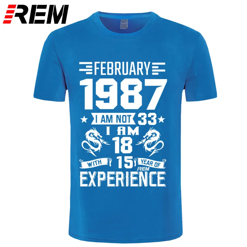 blue February Августа модные 1987 лет рубашка с января по февраль Март Апрель Май Июнь Июль декабря Для Мужчин's короткий рукав Футболка с принтом Повседневное - Цвет: blue February