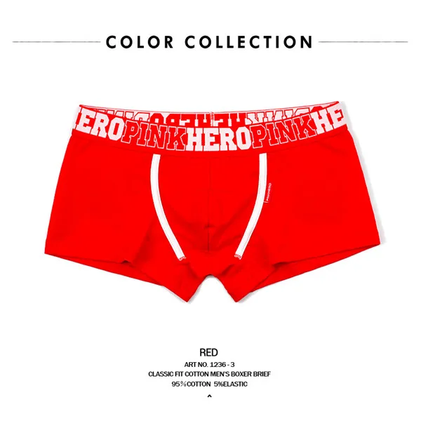 Мужское нижнее белье трусы мужские хлопковые сексуальные мужские брендовые шорты-боксеры брюки для мужчин 5 цветов плюс размер HERO розовый герой - Цвет: red