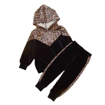 

Newborn Infantil Toddler Kids Baby Boys Baby Girls Unisex Leopard Pullover Hooded Sweatshirt + Pants 2pcs Set Clothes Outfit
