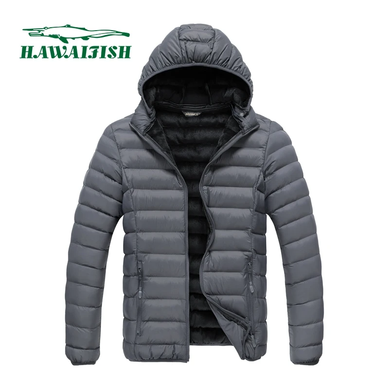 

HAWAIFISH Winter Parka Men's Fashion Solid Color Hooded Cotton Jacket Windbreaker Warm Coat Street Thicken Jacket