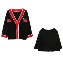 Одежда нового поступления года, осенне-зимний свитер с v-образным вырезом и кружевным воротником, пальто небольшой комплект с плиссированной юбкой