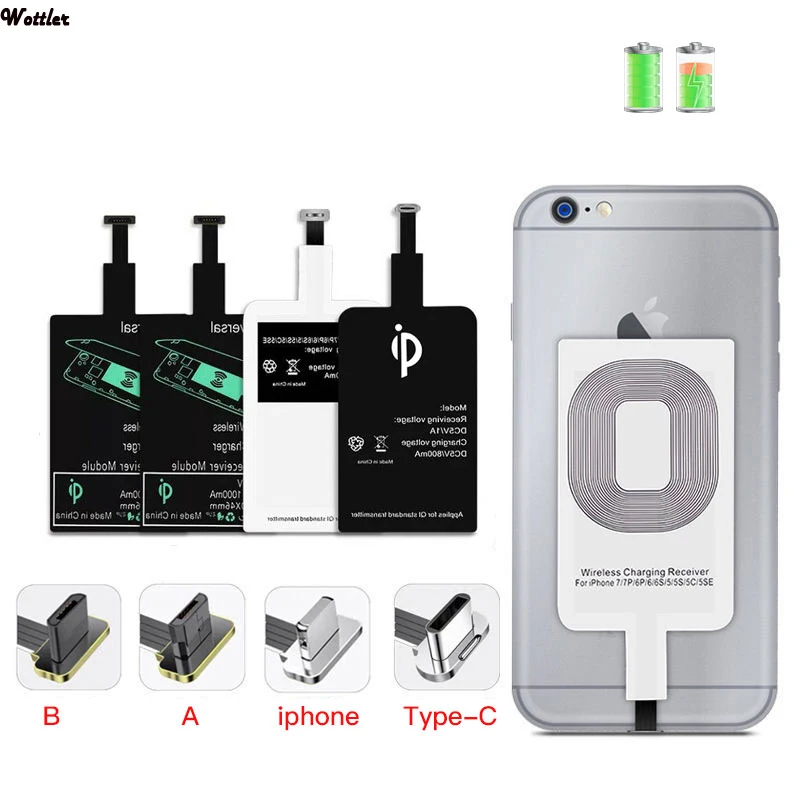 Qi Wireless Charger Receiver Support Micro USB Type C Fast Charging Adapter For iPhone 5 6 7 Android Induction | Мобильные телефоны
