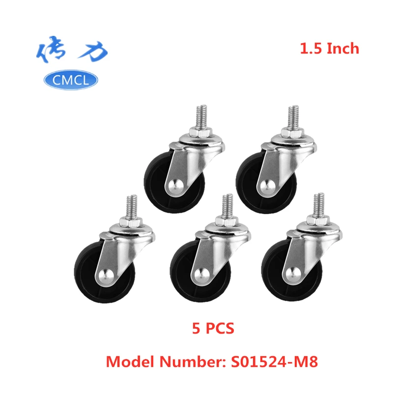 

5 Pcs/Lot Casters 1.5 Inchm8 Screw Universal Wheel Light Black Pp Furniture Pulley Beauty Salon Trolley