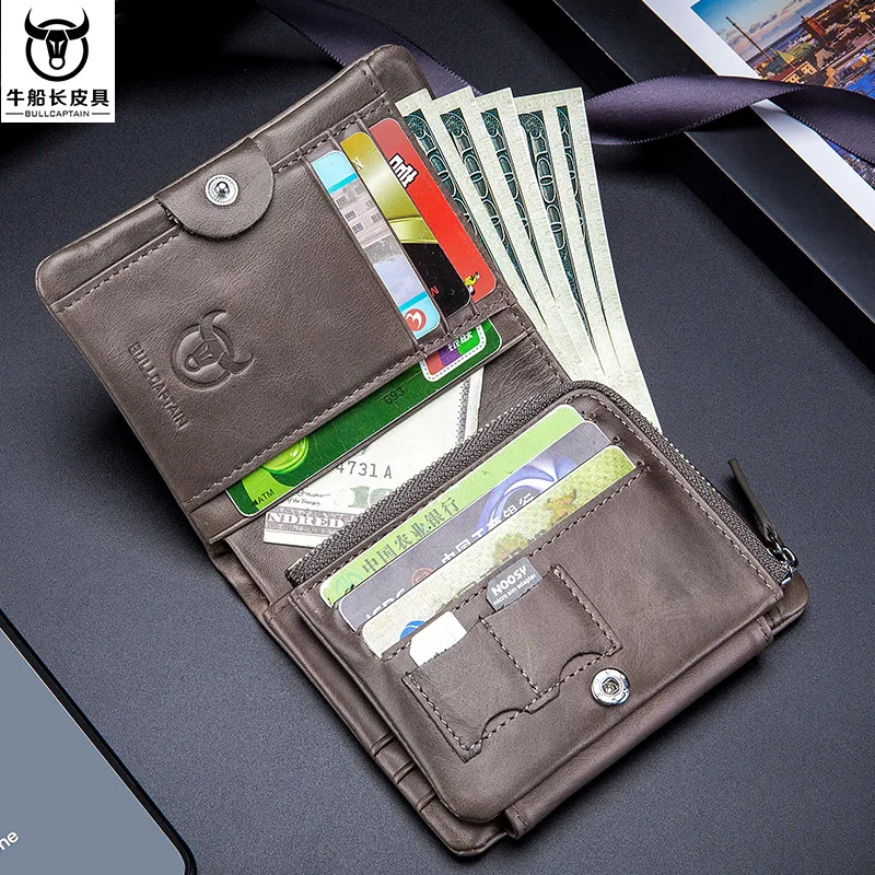 BULL CAPTAIN Brand Genuine Leather RFID Multi-usage Pocket Wallet Men's Cardholder Card Case Coin Bag Men Zipper Dollar Purse