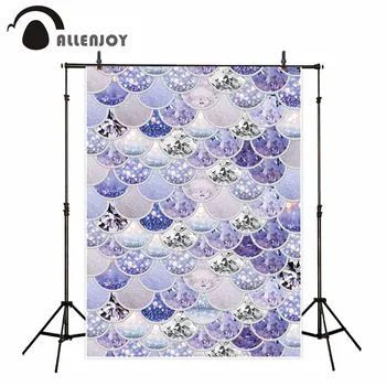 

Allenjoy mermaid background colorful scales glitter diamond birthday babyshower photophone boards photography backdrop photocall