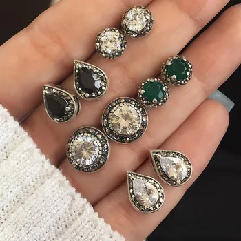 

5 Pairs/Set Fatima Hamsa Crystal Earring Stud Earrings for Women Boucle D'oreille Jewelry Dazzling Cubic Zircon Bohemian Brincos