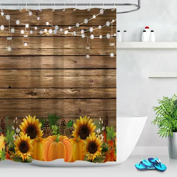 

Halloween Party Pumpkin Flowers Shower Curtain Set Bathroom Fabric Bath Curtains