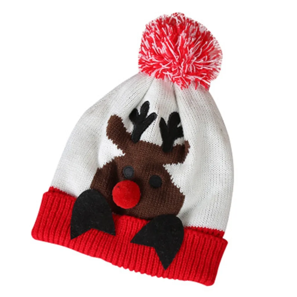 Рождественские детские шапки для мальчиков и девочек, детские зимние шапки, детские рождественские Модные вязаные теплые шапки с рисунком для детей от 2 до 8 лет - Цвет: White