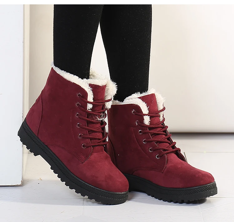 Bota feminina de inverno, calçado feminino quente de neve plus size 44