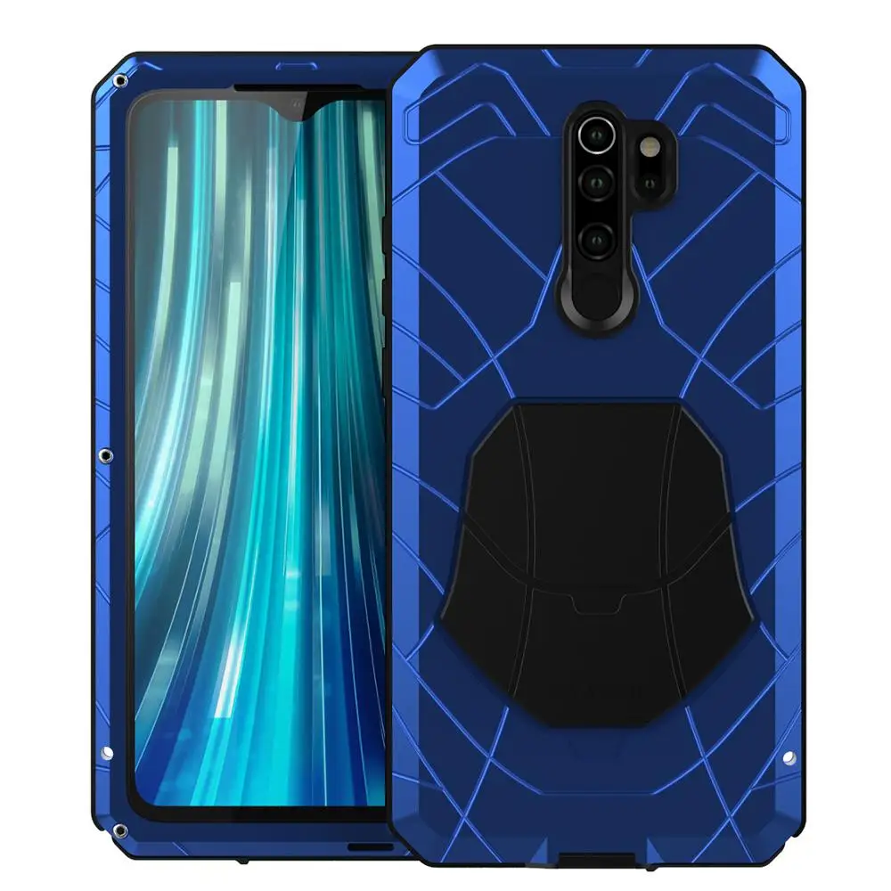 For Xiaomi Mi Redmi Note 8 Phone Case Hard Aluminum Metal Tempered Glass Screen Protector Heavy