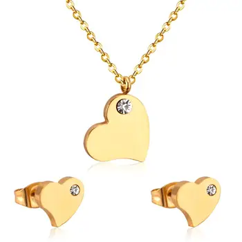 LUXUKISSKIDS Hot Selling Heart Shaped Pendant CZ Necklace And Earrings Set In Jewelry For Women With Free Chain