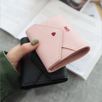 

ISKYBOB 2019 New Women's Multi-function Wallet Love Heart-shaped Embroidery Line Lychee Pattern Simple Fashion Small Wallet