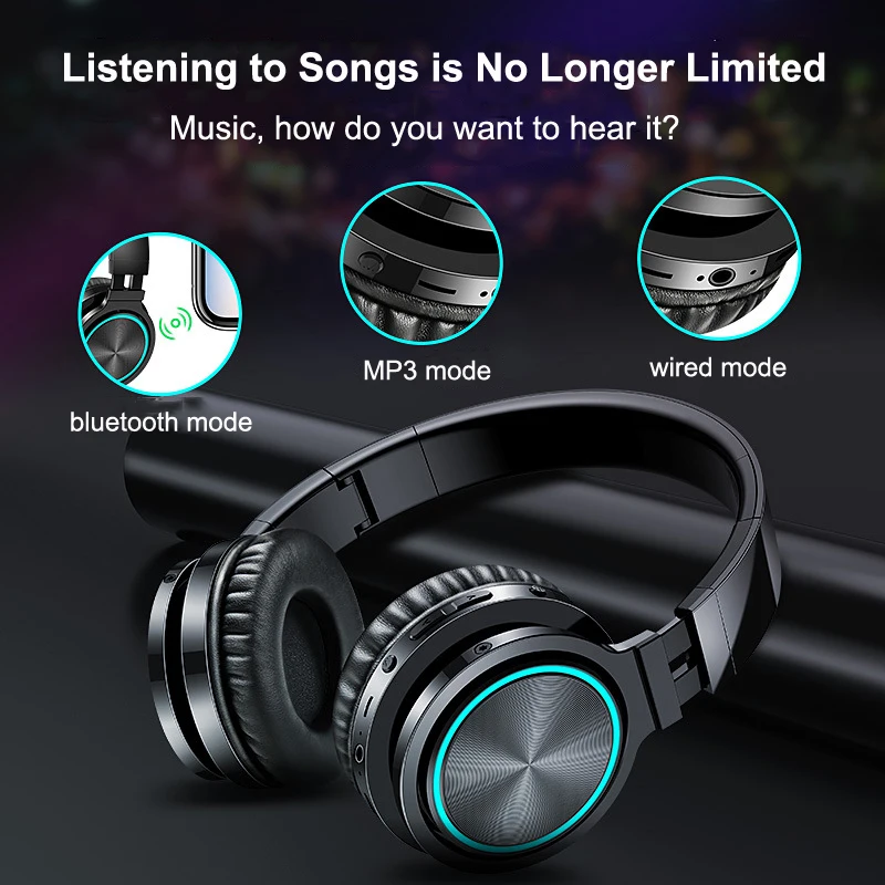 B12 Bluetooth Headphone Bass Wireless Headset 7 Colors Glow With MIC Support TF Card For Phone For Xiaomi For iPhone PC