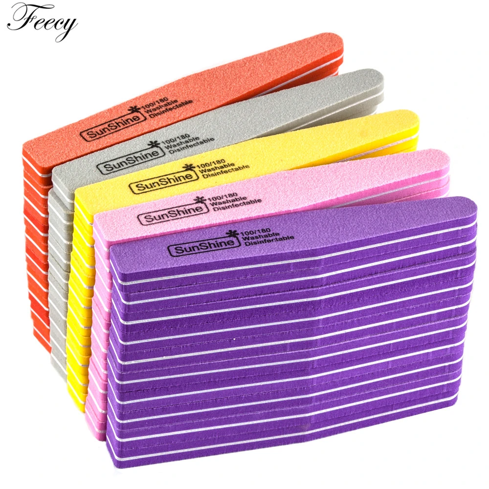 20pcs/lot Nail File Buffer 100 /180 Grit Double Sided Nail Files Set Washable Pedicure Manicure