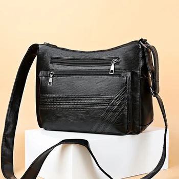 

Vintage Women Soft Washed Leather Multi Pocket Messenger Bags Retro Handbags Fashion PU Messenger Bag for Women