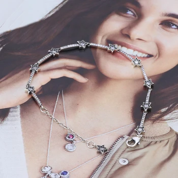

Real 925 Sterling Silver New Star Of The Sky Shining Five Star Silver Bracelet Fit European Charm Bracelets Women Jewelry
