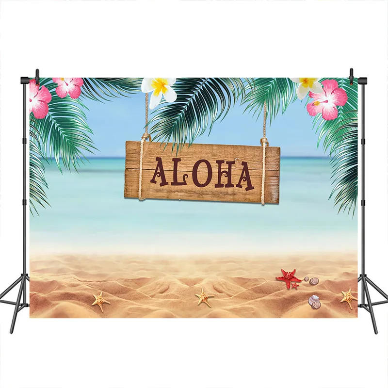 

Luau Tiki Party Backdrops Sandy Beach Hawaiian Aloha Flamingo Photo Background Photography Tropical Summer Birthday Banner