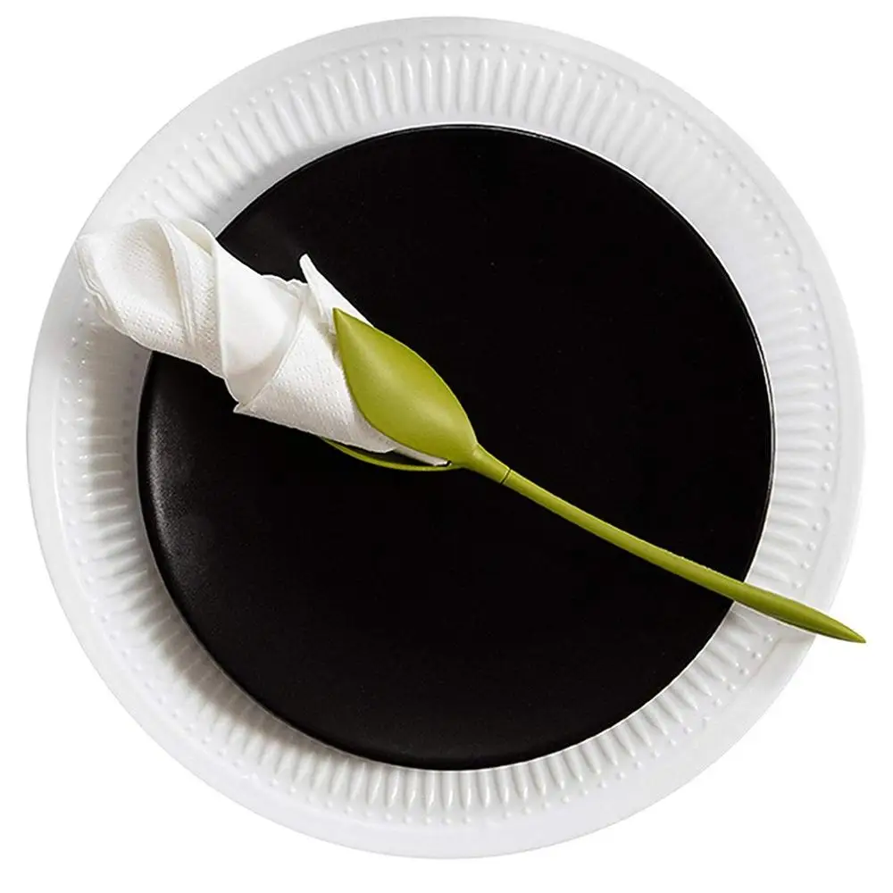 

24pcs Napkin Holders DIY Paper Rose Plastic Flower Branch Serviette Holder Rack Napkin Clip Table Restaurant Party Decor New