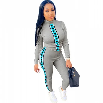 

Antumn Winter Turtleneck Collar Two Piece Set Casual Long Sleeves Top And Pants Set Female Pit Bar Skinny Women's Tracksuit