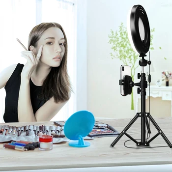 

22Cm Ring Light Photography LED Selfie Lighting & Mirror with Height 105Cm Tripod for Makeup Video Live Stream