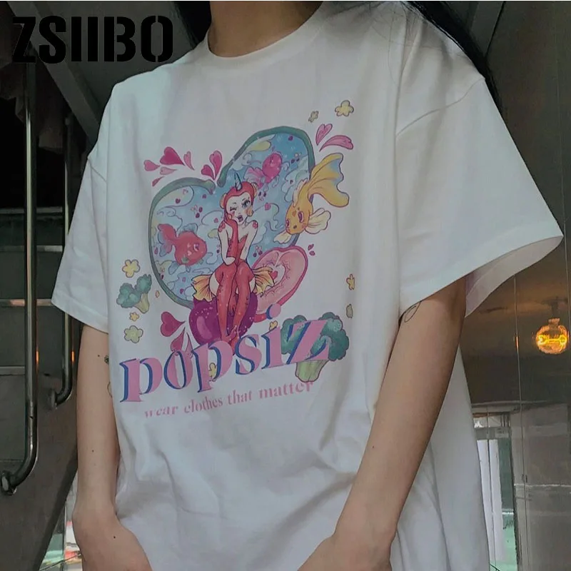 korean cotton White Oversize dropshipping Hip Hop Tops harajuku vintage aesthetic gothic graphic punk clothes Women's t-shirts