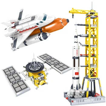 

Rocket Launch Pad Space Station Saturn Rocket Building Blocks Children LepininglyCity Shuttle Satellite Astronaut Figure Brick