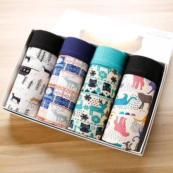 

4pcs/lot Mens Boxer Gay Print Cotton Panties Men Sexy under wear calzoncillos hombre Breathable Underpants Underwear Man XXXL