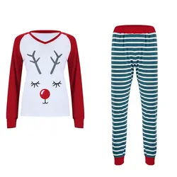 Рождественская Женская Хлопковая пижама, пижамный комплект, Женский Рождественский костюм для вечеринки, осенне-зимняя Футболка с принтом