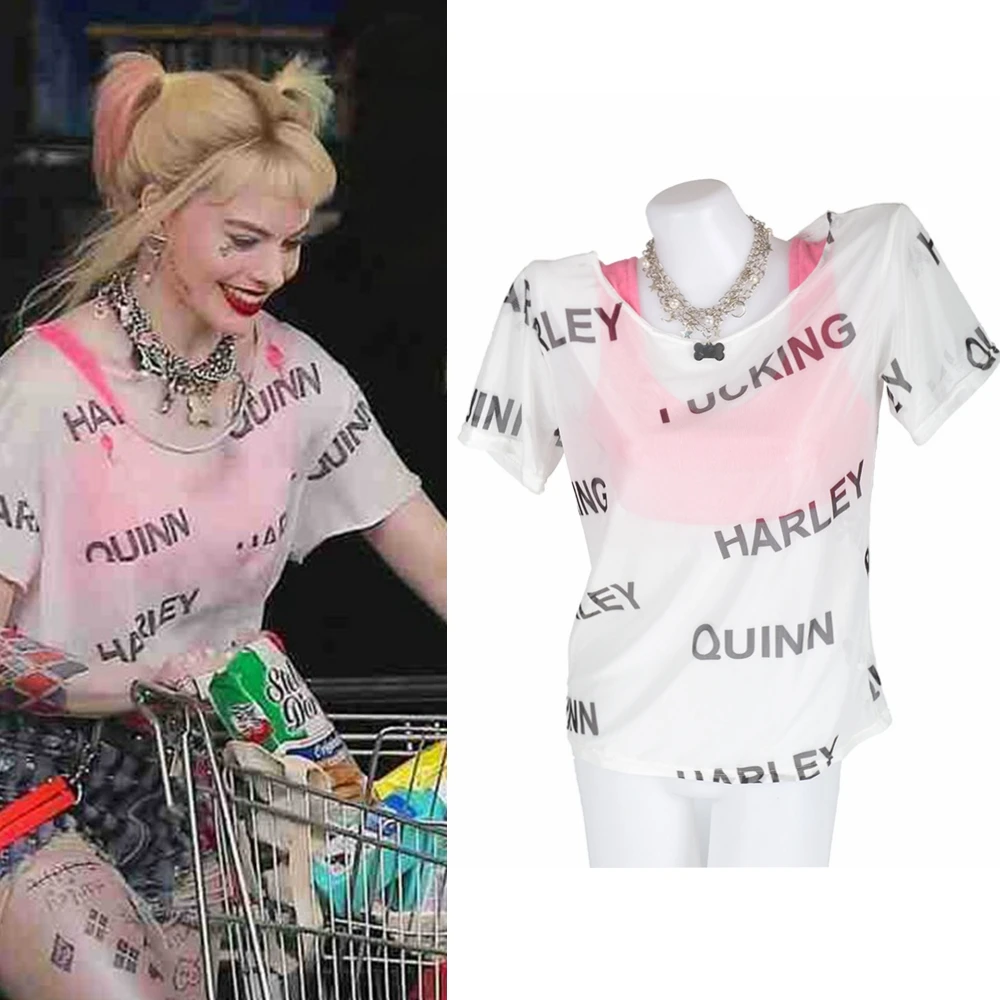 

Harley Quinn T-Shirt Birds Of Prey Cosplay Women T Shirt Costume Suicide Squad Sexy White T-Shirt Vest Halloween Party Prop