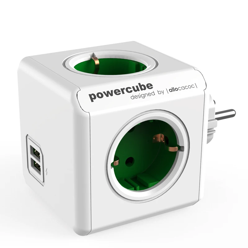 Allocacoc Powercube европейская вилка сетевой блок питания удлинитель электрический умная розетка тройник в розетку розетка с usbнесколько разъемов 2 USB порта адаптер 3680 Вт 250 В для смартфонов планшетов домашней за - Цвет: green
