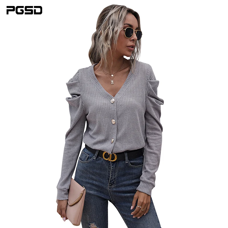 

PGSD Autumn Winter Women Knitted Cardigan Jacket Solid Single Breasted Long Sleeves V-Neck Casual Sweater Warm Female Clothes