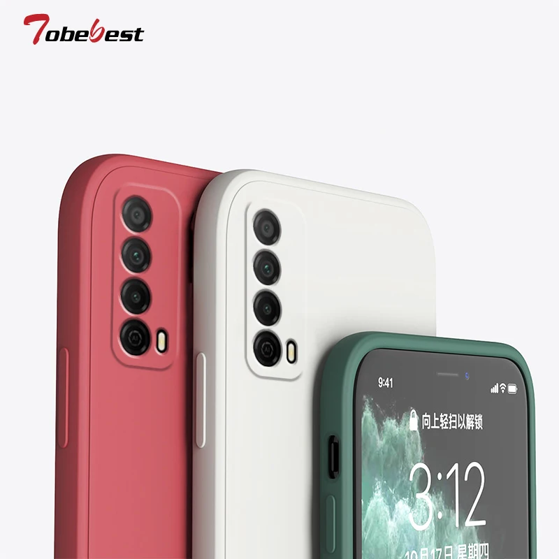 New Liquid Silicone Case For Huawei Y7a P smart 2021 Coque Camera protective Straight edge Back Cover
