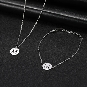 

Eueavan 5pcs A-T Letter Alphabet Stainless Steel Necklace Bracelet Silvery Necklaces Women Jewelry Set Link Gift Wholesale