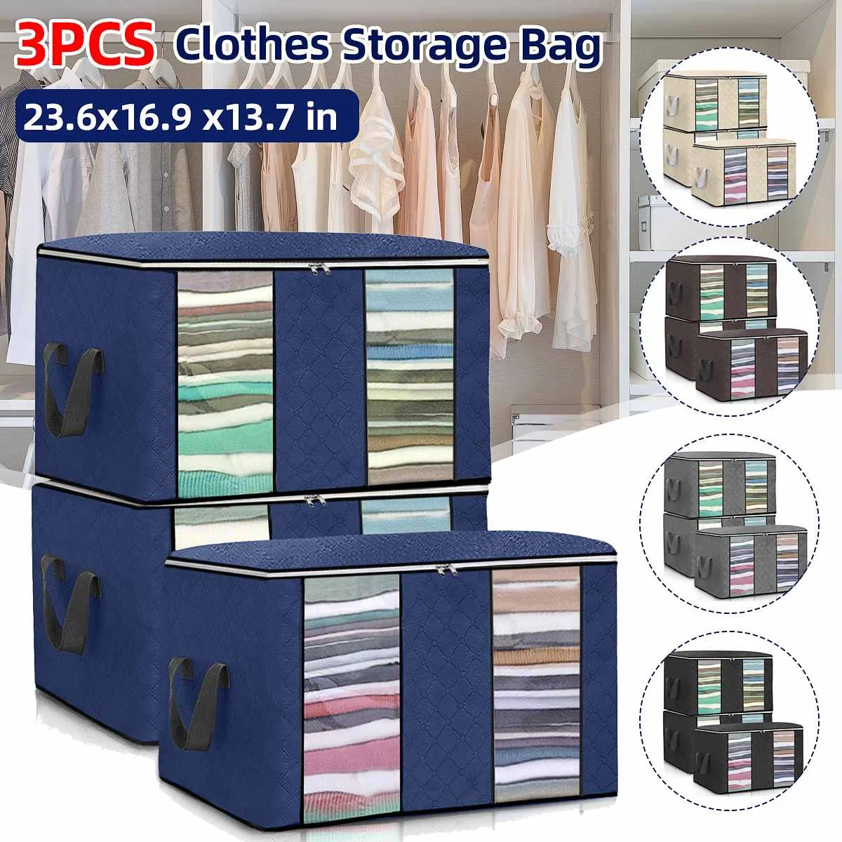 Storage Bags for Clothes, 6PCS Closet Organizers and Storage Bags, 90L  Large Capacity Clothing Storage Bags, 3 Layer Fabric Storage Bags for  Clothes