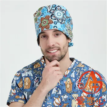 

2019 NEW men surgical caps in blue 100% cotton-A