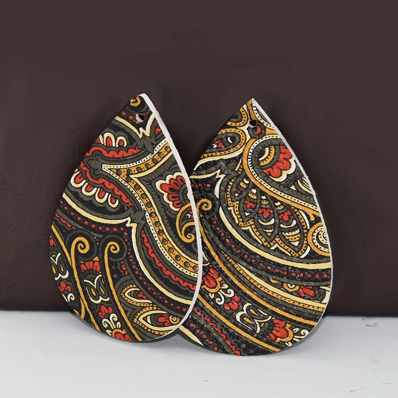 

10Pcs/lot Ethnic Flower Pu Leather Earrings Accessory Boho Totems Waterdrop Charms For Women DIY Earings Making Jewelry Findings