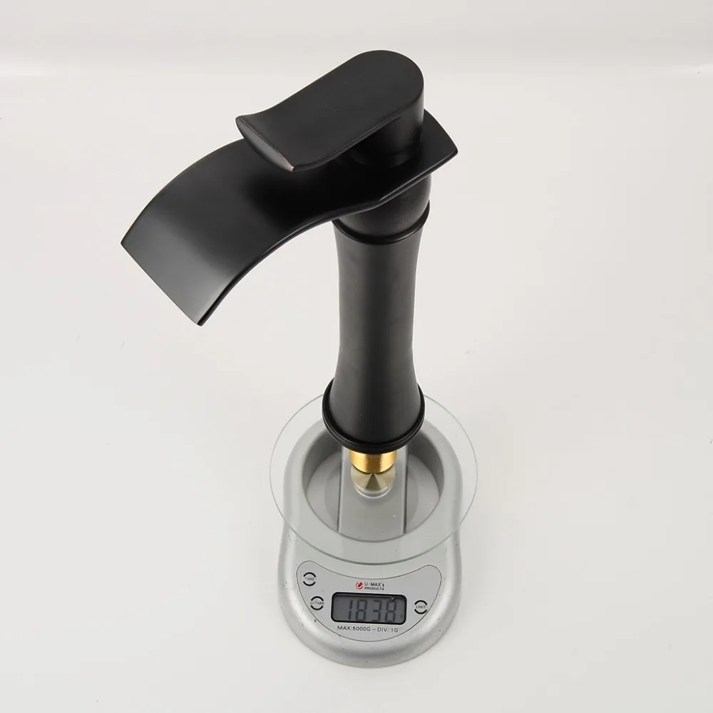 Vidric Deck Mounted Tall Black Bathroom Faucets Waterfall Basin Sink Water Mixer Tap Faucet Oil Rubble Bronze Finished ELF1413B
