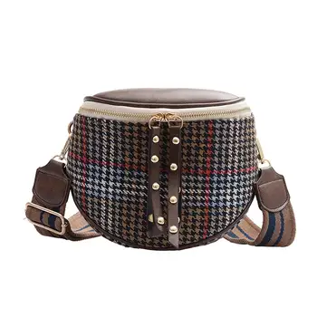 

Women Fashion Woolen Shell Messenger Bag Women Semicircle Wide Band Zipper Crossbody Bag Money Phone Dumpling Bag