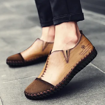 

New Casual Men's Leather Shoes High-quality Loafers Soft Flat Shoes Low-top Sleeves Comfortable and Breathable Men Casual Shoes