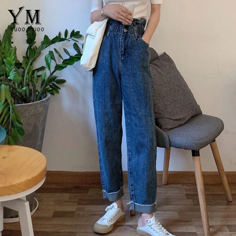 Style 2 Blue YuooMuoo High Quality Soft Vintage Boyfriend Jeans for Women Elastic High Waist Mom Black Jeans Harajuku Long Denim Pants - Цвет: Style 2 Blue