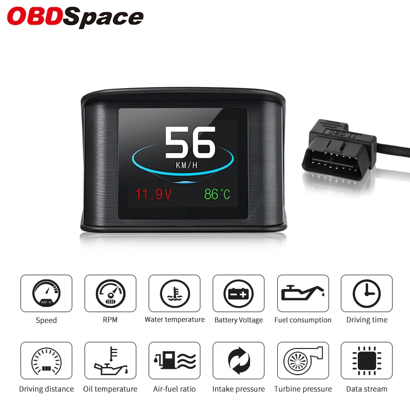 high quality auto inspection equipment OBDSPACE P10 Obd2 Scanner Professional Car On-board Computer Digital HUD Display Temperature Fuel Consumption Meter Speed Gauge car battery charger price