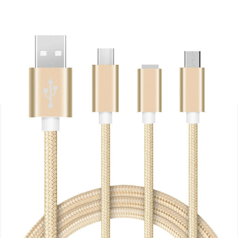 Нейлоновый 3 в 1 зарядный кабель для iPhone Micro usb type C, мульти кабель для iPhone 11 Xs Max XR 8 7 6, кабель для телефона Android 100 шт