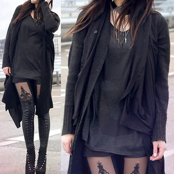 

Women's Sexy Lace Skinny Leg Faux Pant Leather Leggings Black Legins For Female 2019 Punk Gothic Fashion Ladies Pants Clothing
