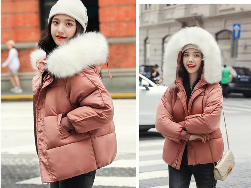 WXWT Winter Coats parkas winter new women's fashion large fur collar hooded thick cotton down jacket Russian winter coat