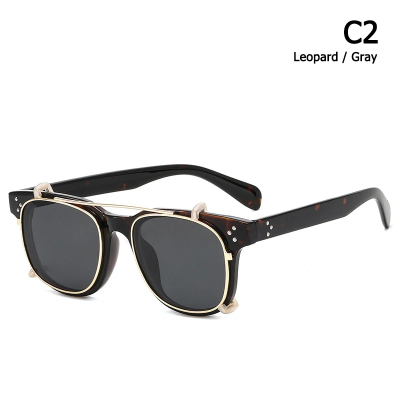 JackJad модные стимпанк стиль Клип на три точки солнцезащитные очки линзы съемные винтажные брендовые дизайнерские солнцезащитные очки Oculos De Sol 9177 - Цвет линз: C2 Leopard Gray