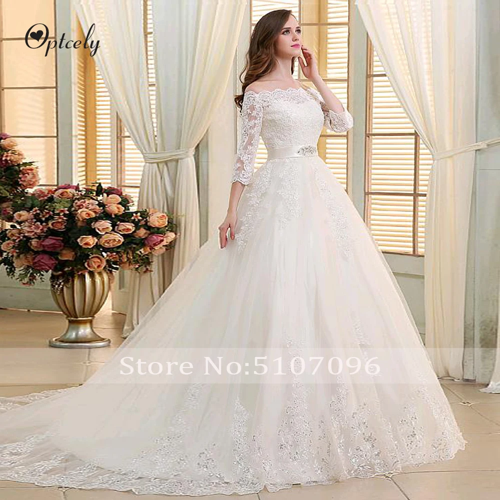 Optcely Robe De Mariee винтажное свадебное платье трапециевидной формы с вырезом лодочкой и блестками, три четверти мусульманские платья принцессы для невесты с аппликацией