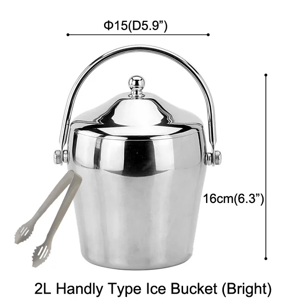 Из нержавеющей стали утолщенный двойной Portabl ведро льда с крышкой ручка двойной ушной барабан форма сохранение тепла бочка для шампанского - Цвет: 2L Handly Bright