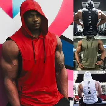 

Mens Muscle Hoodie Tank Top Bodybuilding Gym Workout Sleeveless Vest T-shirt